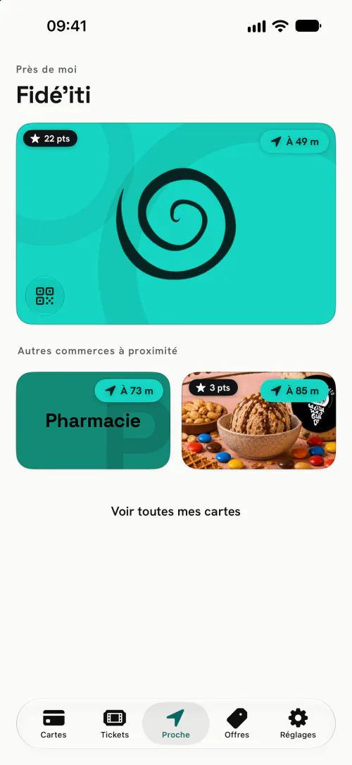 Onglet Proche&nbsp;: carte Fidé’iti suggérée à 49&nbsp;m