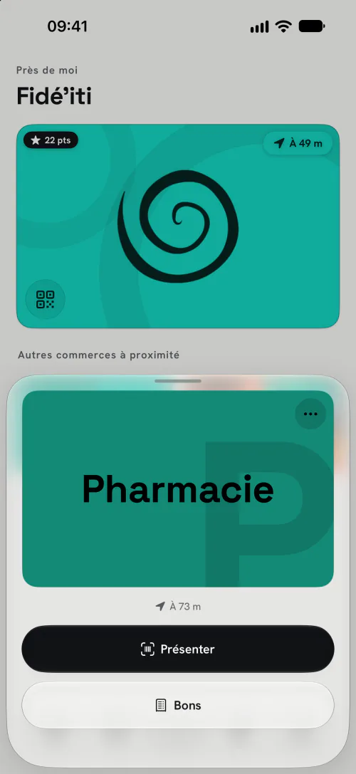 Raccourci Pharmacie ouvert depuis l’onglet Proche